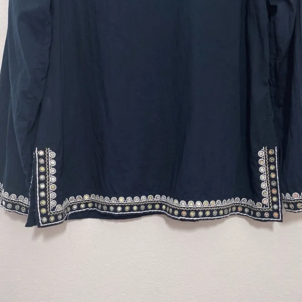 Express Womens Cotton Babydoll Bell Sleeve V Neck Sequin Top Size L Y2K Fairy - Picture 9 of 12